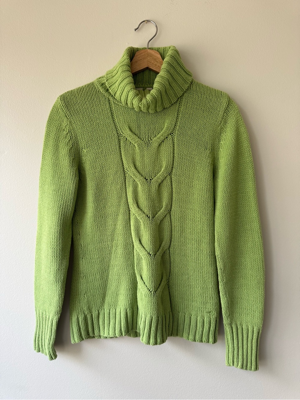 Esprit Lime Green Turtleneck Cable Knit Sweater